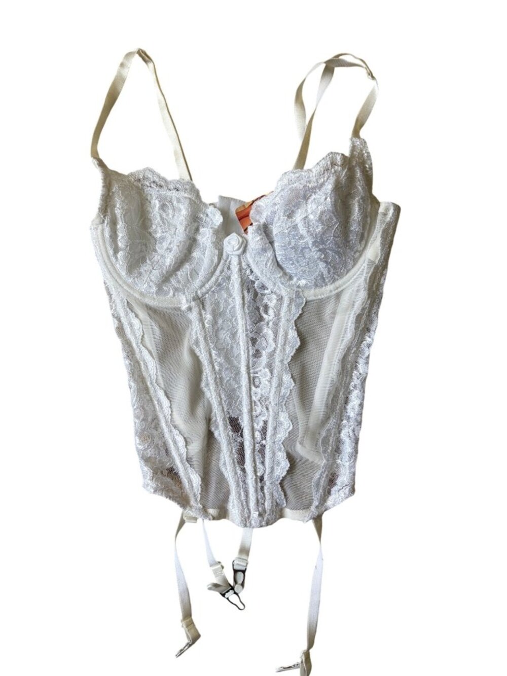 Shirley of Hollywood White Lace Bustier Corset Womens 34 Fairy Romance Boudoir